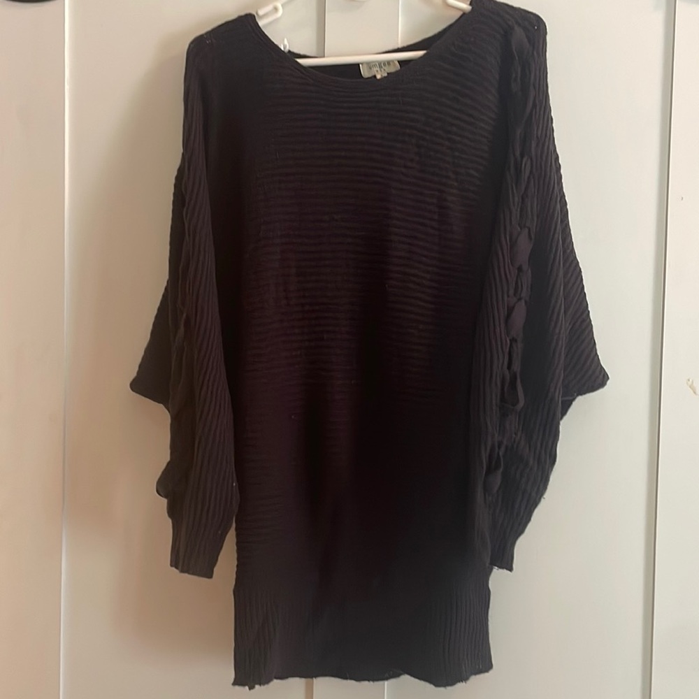 Umgee Navy Open Weave Sleeve Sweater